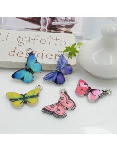 Charms Farfalla Smaltati su Base Argento 15x20mm - Vari Colori 2pz|DGO