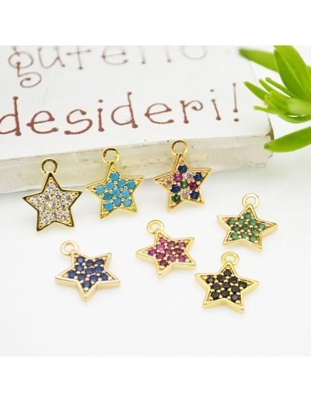 Ciondolo stella in rame dorato con zirconi 8x10 mm 1pz Gioie d'Oriente