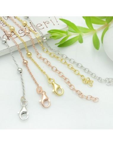 Base Collana Argento 925, Maglia Ovale con Pallina 2.5mm 40cm + 5cm prolunga