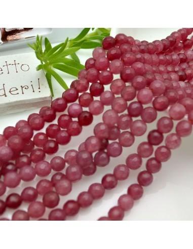 Filo pietre dure agata tonda sfaccettata rosso rubino 6mm 65pz | GDO