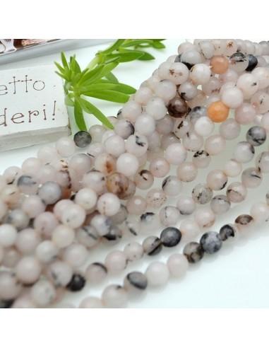 Filo pietre dure agata tonda sfaccettata rosa striato 6mm 65pz | GDO