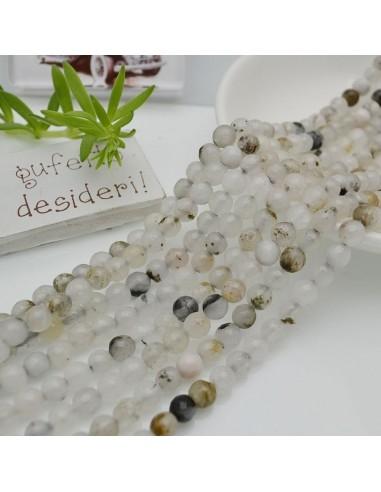 Filo pietre dure agata tonda sfaccettata colore Bianco striato 6mm 65pz | GDO