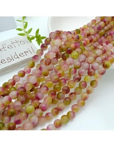 Filo pietre dure agata tonda sfaccettata colore mix Fucsia e Pistacchio 6mm 65pz | GDO