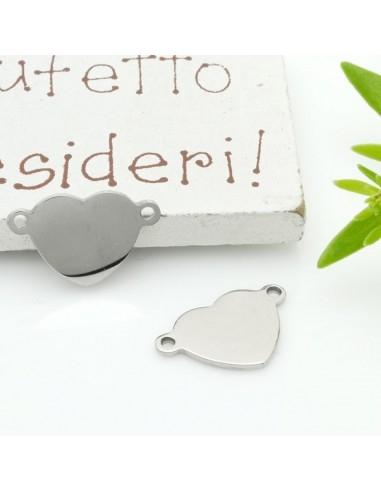Connettore cuore in acciaio inossidabile 10x16 mm 1pz colore rodio Gioie d'Oriente