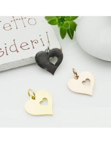 Ciondolo a forma di Cuore con cuoricino vuoto  in Acciaio inossidabile 13mm 1pz | GDO