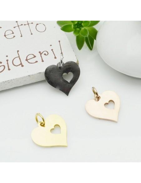 Ciondolo cuore con cuoricino vuoto in acciaio inossidabile 13 mm 1pz colori vari Gioie d'Oriente