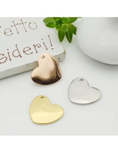 Ciondolo cuore liscio in acciaio con foro laterale 13x14mm|GDO