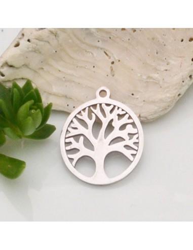 Ciondolo albero della vita in acciaio inossidabile 17x19 mm 1pz colore rodio Gioie d'Oriente