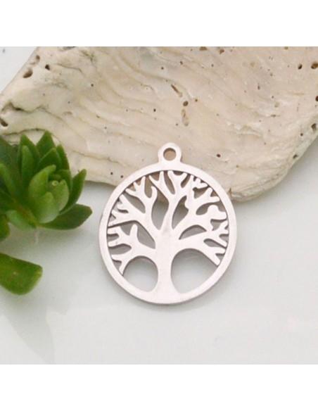 Ciondolo albero della vita in acciaio inossidabile 17x19 mm 1pz colore rodio Gioie d'Oriente