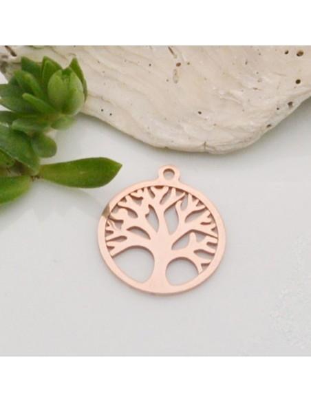 Ciondolo albero della vita in acciaio inossidabile 17x19 mm 1pz colore oro rosa Gioie d'Oriente