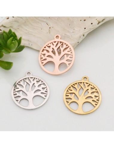 Ciondolo Albero Vita Acciaio 17x19mm - Rodio/Oro/Oro Rosa|GDO