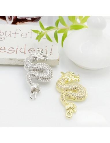Connettore ottone drago con zirconi e occhi verdi 32x16 mm 1pz |GDO