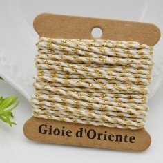 Filo di cotone intrecciato bianco e beige e filo oro spessore 2mm 4.5mt | GDO