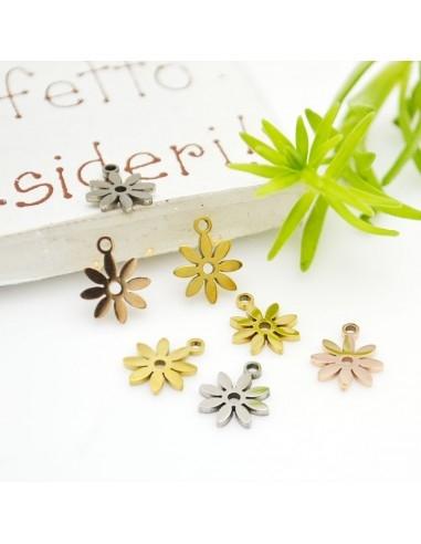 Ciondolo margherita in acciaio rodio oro e oro rosa 10x7.5mm 1pz|GDO
