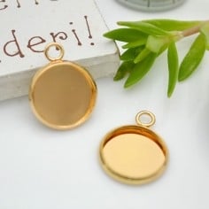 Ciondolo castone cabochon in acciaio oro 12-16mm 2pz Gioie d'Oriente 2