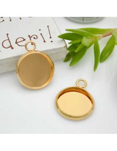 Ciondolo castone cabochon in acciaio oro 12-16mm 2pz Gioie d'Oriente