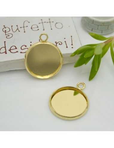 Ciondolo castone cabochon in acciaio oro 12-16mm 2pz Gioie d'Oriente