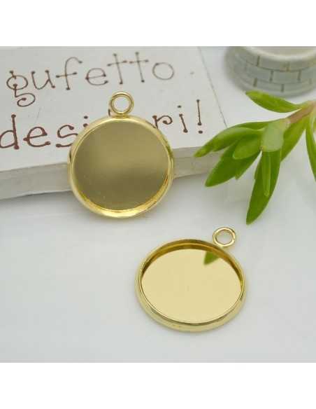 Ciondolo castone cabochon in acciaio oro 12-16mm 2pz Gioie d'Oriente
