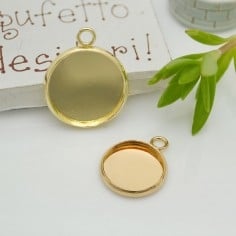 Ciondolo castone cabochon in acciaio oro 12-16mm 2pz Gioie d'Oriente
