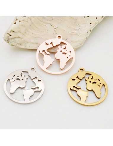 Ciondolo pianeta Terra piatto in acciaio 18x20 mm 1pz colori vari Gioie d'Oriente