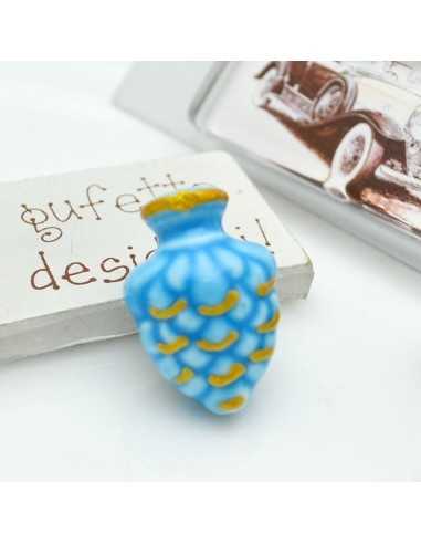 Elemento a forma di Anfora in ceramica smaltata azzurro con foro passante 20x30mm 1pz | GDO