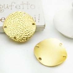 Piastra rotonda martellata in ottone oro 25 mm 4 fori 2pz Gioie d'Oriente