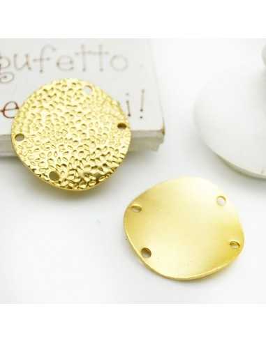 Piastra rotonda martellata in ottone oro 25 mm 4 fori 2pz Gioie d'Oriente