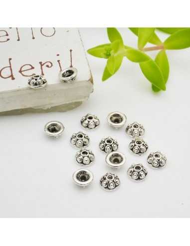 Copri perle fiore in metallo argento rodio 5mm 30pz Gioie d'Oriente