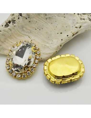 Cristallo in vetro colore Bianco incastonato con base oro con strass 18x22mm 1pz | GDO