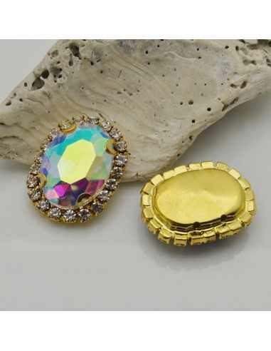 Cristallo in vetro colore Arcobaleno incastonato con base oro con strass 18x22mm 1pz | GDO