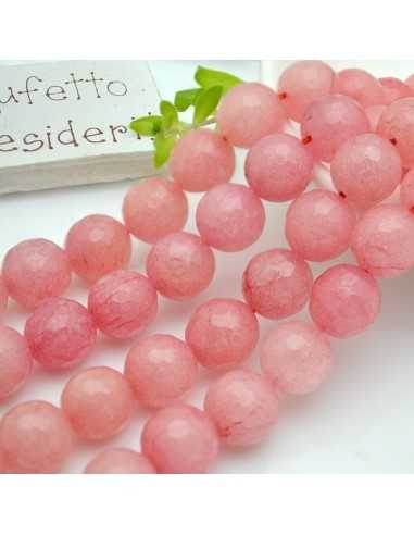 Filo pietre dure agata tonda sfaccettata rosa 12mm 32pz|gdo