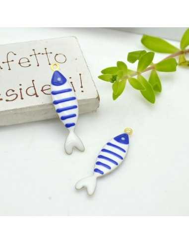 ciondolo a forma pesci smaltato base oro 8x30mm 1pz GDO