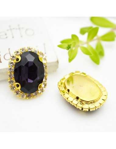 Cristallo in vetro colore Viola scuro incastonato con base oro con strass 18x22mm 1pz | GDO