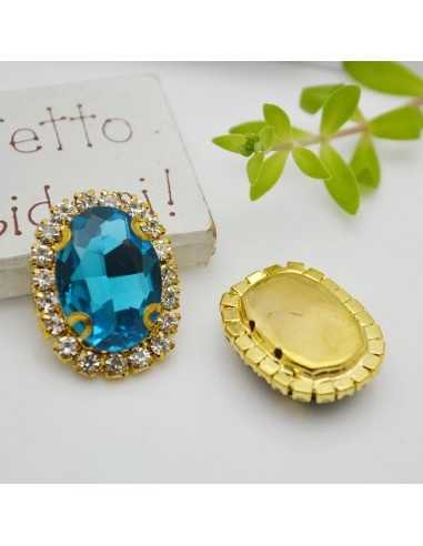 Cristallo in vetro colore Azzurro incastonato con base oro con strass 18x22mm 1pz | GDO