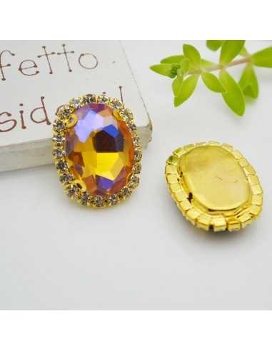 Cristallo in vetro colore Giallo AB incastonato con base oro con strass 18x22mm 1pz | GDO