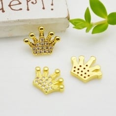Ciondolo da incollare corona ottone oro con strass 8x10mm 1pz Gioie d'Oriente