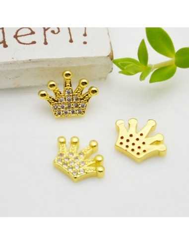 Ciondolo da incollare corona ottone oro con strass 8x10mm 1pz Gioie d'Oriente