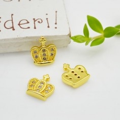 Ciondolo da incollare corona ottone oro con strass 9x10mm 1pz Gioie d'Oriente