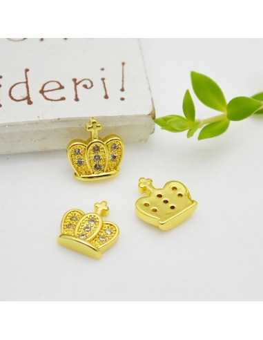 Ciondolo da incollare corona ottone oro con strass 9x10mm 1pz Gioie d'Oriente
