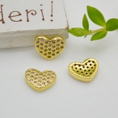 Ciondolo da incollare cuore ottone oro con strass 7x9mm 1pz Gioie d'Oriente