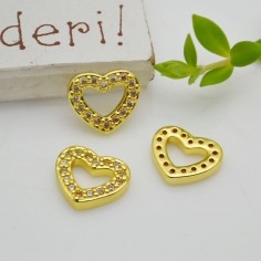 Ciondolo da incollare cuore vuoto ottone oro strass 10x11mm 1pz Gioie d'Oriente