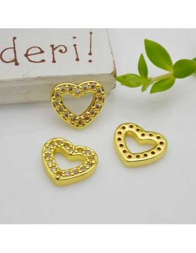 Ciondolo da incollare cuore vuoto ottone oro strass 10x11mm 1pz Gioie d'Oriente