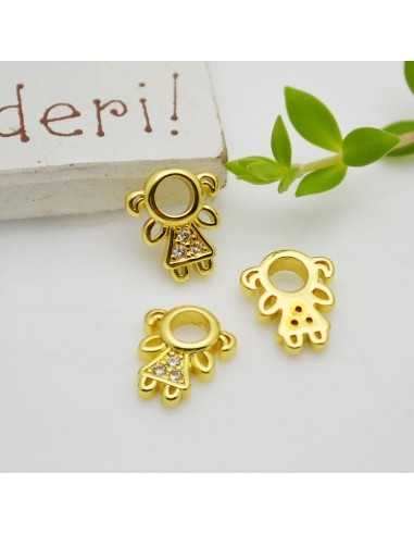 Ciondolo da incollare bimba ottone oro con strass 9,5x11mm 1pz Gioie d'Oriente