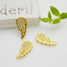 Ciondolo Ali in Ottone e Strass Oro 6x13mm - Senza Ganci - Gioie d'Oriente
