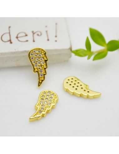Ciondolo Ali in Ottone e Strass Oro 6x13mm - Senza Ganci - Gioie d'Oriente