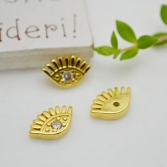 Ciondolo Occhio in Ottone con Strass Oro 8x13mm 1pz - Gioie d'Oriente