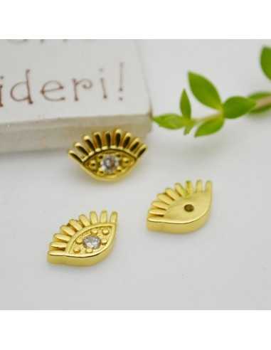 Ciondolo Occhio in Ottone con Strass Oro 8x13mm 1pz - Gioie d'Oriente