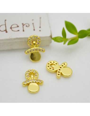 Ciondolo Ciuccio in Ottone con Strass e Base Oro 9x12mm 1pz - Gioie d'Oriente