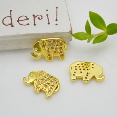 Ciondolo Elefante in Ottone con Strass e Base Oro 8x12mm 1pz - Gioie d'Oriente