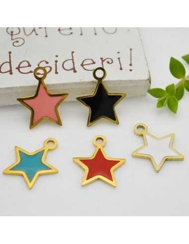 Ciondolo stella in acciaio oro smaltata in vari colori 14x16mm 1pz|GDO
